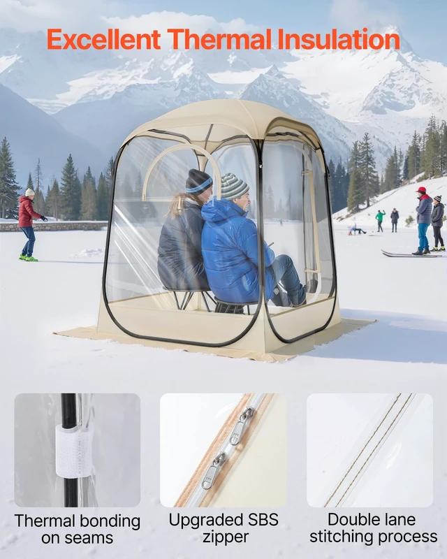 Alt view image 5 of 7 - Pop Up Sports Tent, 50x50x66.9 Instant Weather Proof Clear Tent for 2 Person, Portable Foldable Dome Shelter with Removable Floor Mat & Top Cover, for Watching Sports Events, Camping, Fishing