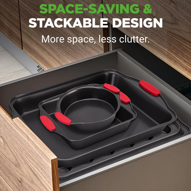Alt view image 3 of 6 - 10-Piece Nonstick Kitchen Oven Baking Pans - Premium & Stylish Non-Stick Carbon Steel - Commercial Grade Restaurant Quality Metal Bakeware with Silicone Handles - Easy to Clean, NCSBS10S