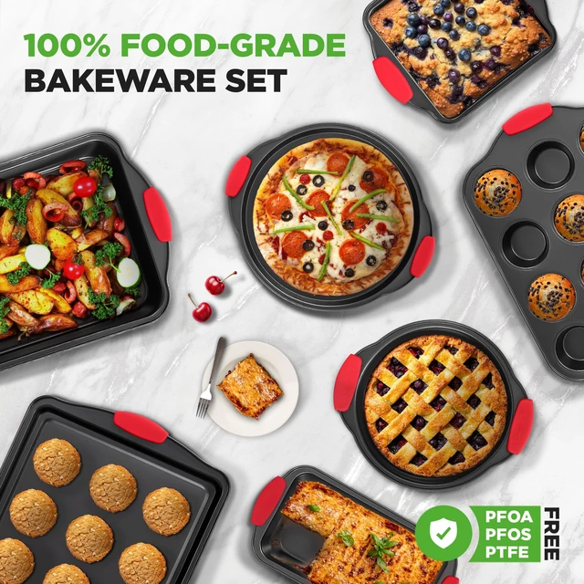 Alt view image 6 of 6 - 10-Piece Nonstick Kitchen Oven Baking Pans - Premium & Stylish Non-Stick Carbon Steel - Commercial Grade Restaurant Quality Metal Bakeware with Silicone Handles - Easy to Clean, NCSBS10S
