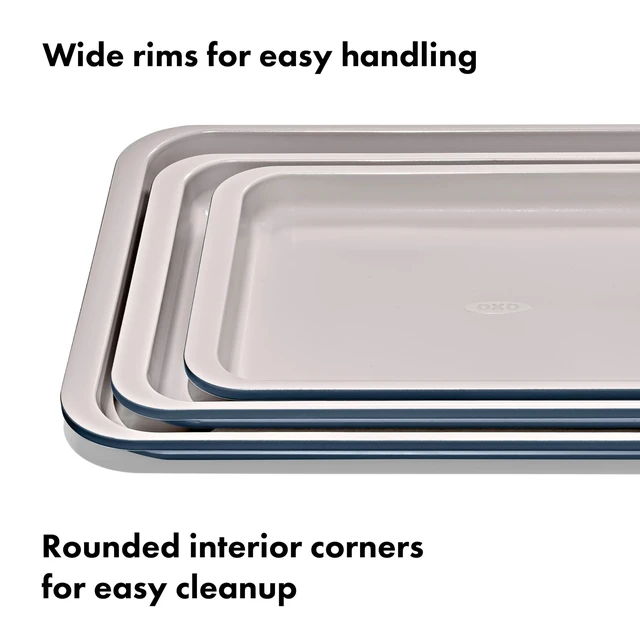 Alt view image 3 of 7 - Good Grips Non-Stick Pro Ceramic Coated Metal Bakeware 3-Piece Sheet | Storm Blue, Professional Bakeware, Multi-Pan Set, Kitchen Essentials, Cookies, Roasting, Vegetables, Meat