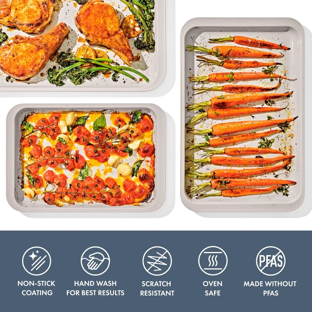 Alt view image 2 of 7 - Good Grips Non-Stick Pro Ceramic Coated Metal Bakeware 3-Piece Sheet | Storm Blue, Professional Bakeware, Multi-Pan Set, Kitchen Essentials, Cookies, Roasting, Vegetables, Meat