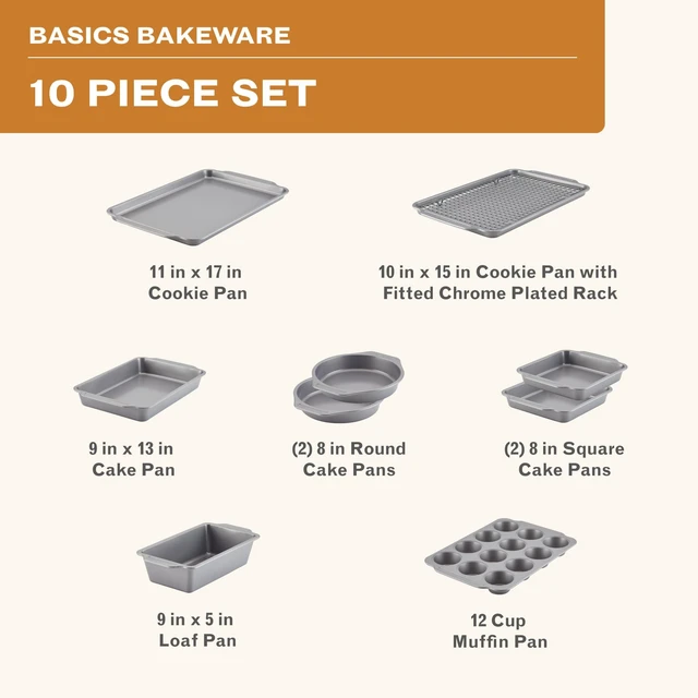 Alt view image 2 of 7 - Nonstick Bakeware Set with Cooling Rack for Baking, 10-Piece | Easy release and cleanup, baking set with baking cooling rack for everyday baking, gray baking pans set non stick