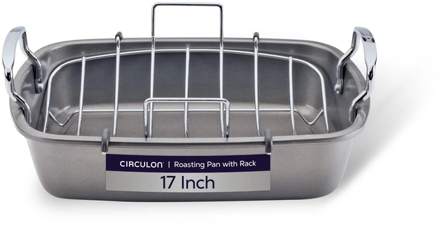 Main image of Total Bakeware Nonstick Roaster, Roasting Pan with Rack, 17-Inch x 13-Inch, Gray