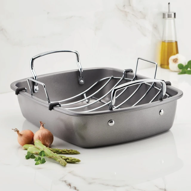Alt view image 7 of 7 - Total Bakeware Nonstick Roaster, Roasting Pan with Rack, 17-Inch x 13-Inch, Gray