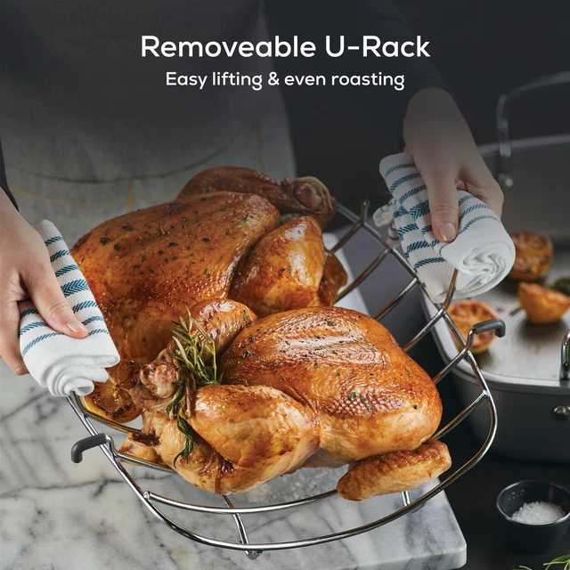 Alt view image 5 of 7 - Total Bakeware Nonstick Roaster, Roasting Pan with Rack, 17-Inch x 13-Inch, Gray
