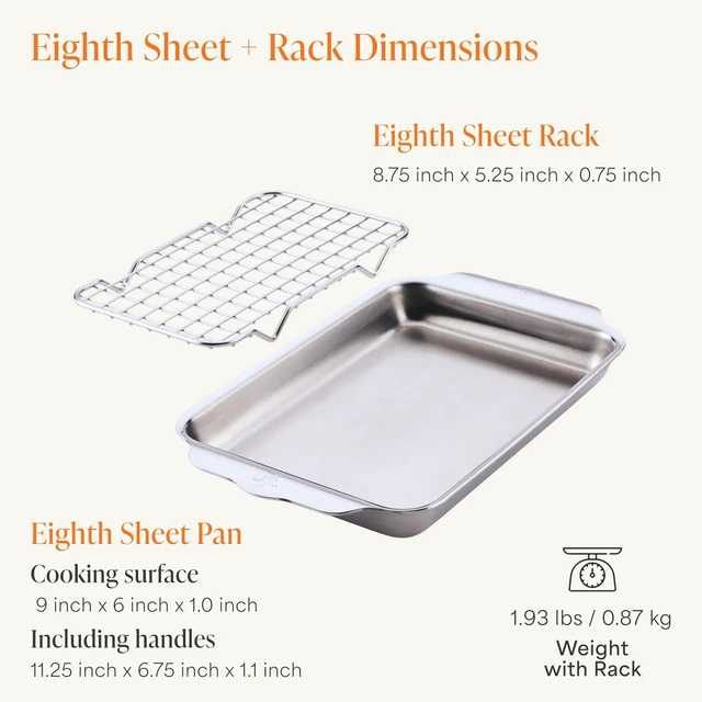 Alt view image 2 of 7 - OvenBond Provisions Mini Eighth Sheet Pan & Rack Set | Tri-Ply Stainless Steel, 9 x 6-Inch Cooking Surface, 11.25 x 6.75 Inches with Handles + 8.75 x 5.25-Inch Rack