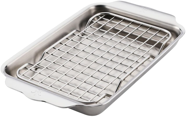 Main image of OvenBond Provisions Mini Eighth Sheet Pan & Rack Set | Tri-Ply Stainless Steel, 9 x 6-Inch Cooking Surface, 11.25 x 6.75 Inches with Handles + 8.75 x 5.25-Inch Rack