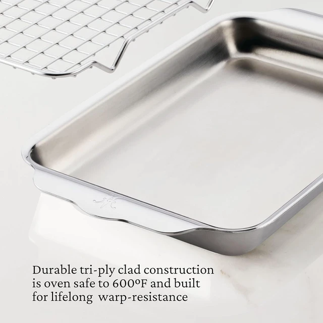 Alt view image 5 of 7 - OvenBond Provisions Mini Eighth Sheet Pan & Rack Set | Tri-Ply Stainless Steel, 9 x 6-Inch Cooking Surface, 11.25 x 6.75 Inches with Handles + 8.75 x 5.25-Inch Rack