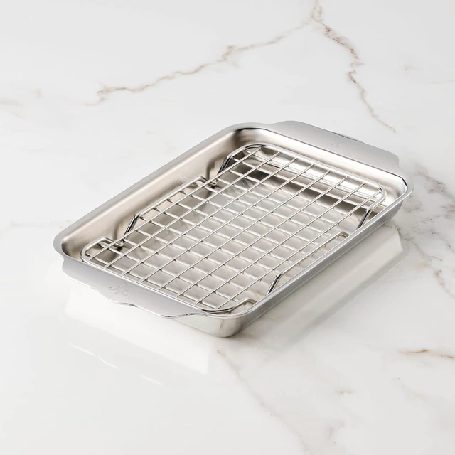 Alt view image 7 of 7 - OvenBond Provisions Mini Eighth Sheet Pan & Rack Set | Tri-Ply Stainless Steel, 9 x 6-Inch Cooking Surface, 11.25 x 6.75 Inches with Handles + 8.75 x 5.25-Inch Rack