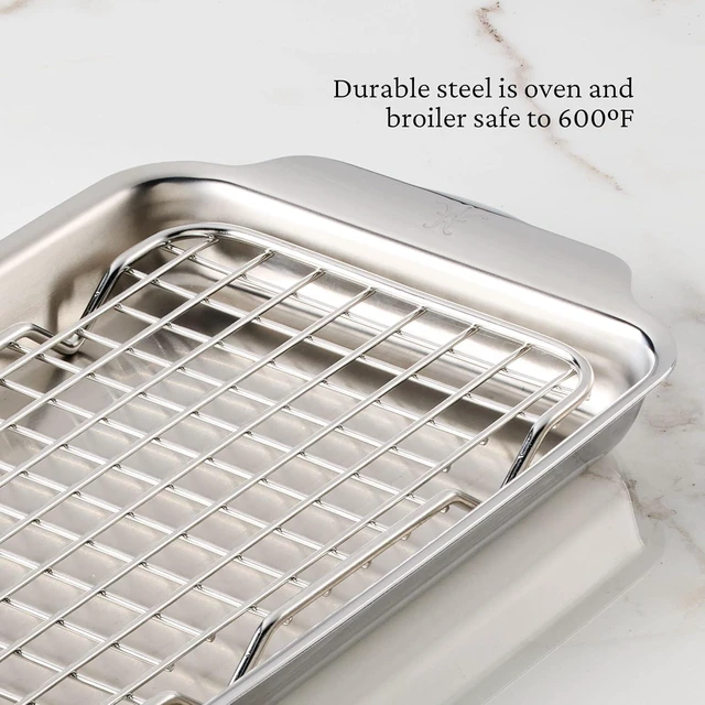 Alt view image 3 of 7 - OvenBond Provisions Mini Eighth Sheet Pan & Rack Set | Tri-Ply Stainless Steel, 9 x 6-Inch Cooking Surface, 11.25 x 6.75 Inches with Handles + 8.75 x 5.25-Inch Rack