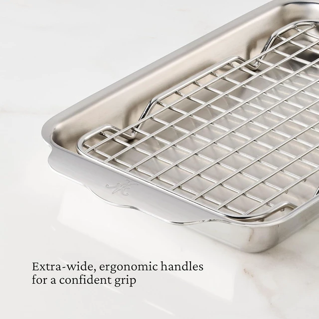 Alt view image 6 of 7 - OvenBond Provisions Mini Eighth Sheet Pan & Rack Set | Tri-Ply Stainless Steel, 9 x 6-Inch Cooking Surface, 11.25 x 6.75 Inches with Handles + 8.75 x 5.25-Inch Rack