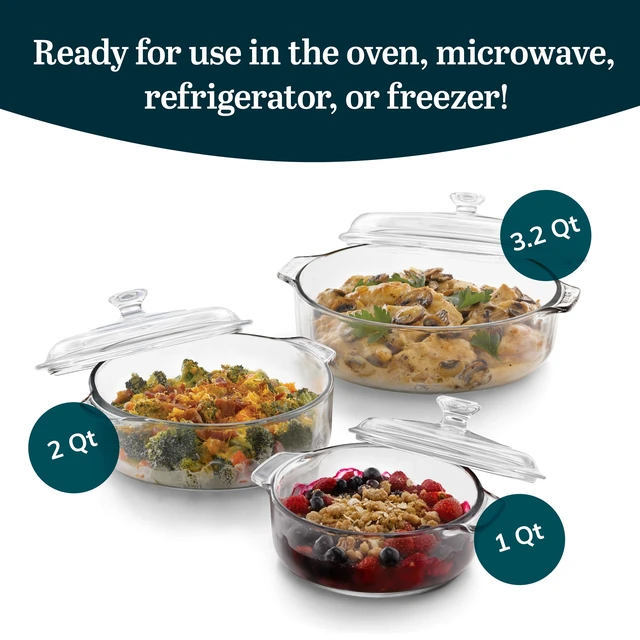 Alt view image 2 of 5 - Baker's Basics Glass Casserole Dish Set with Covers, 3-Piece | Curved Pedestal Display baked goods, pastries, cupcakes, and pies with a clear cover for serving and freshness