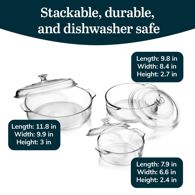 Alt view image 3 of 5 - Baker's Basics Glass Casserole Dish Set with Covers, 3-Piece | Curved Pedestal Display baked goods, pastries, cupcakes, and pies with a clear cover for serving and freshness