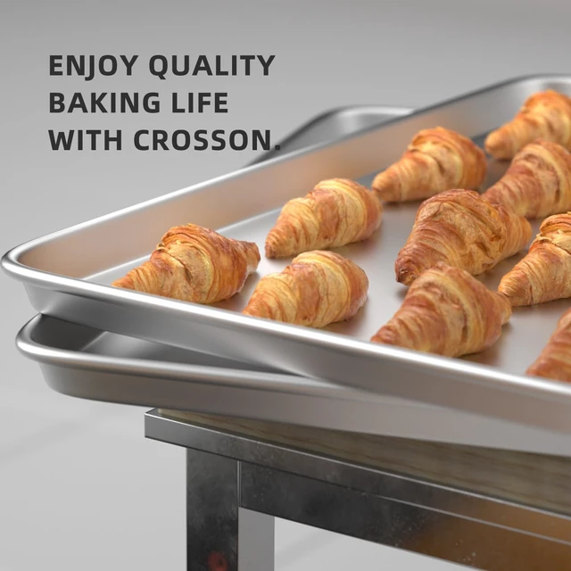 Alt view image 2 of 7 - 16× 24 Inch Cookie Sheet Pans Set of 3-Baking Tray Jelly Roll Pan Set Commercial Grade Aluminum Coated Statinless Steel Bun Pan for Oven,Freezer,Bakery Hotel Restaurant