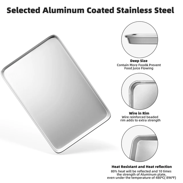 Alt view image 5 of 7 - 16× 24 Inch Cookie Sheet Pans Set of 3-Baking Tray Jelly Roll Pan Set Commercial Grade Aluminum Coated Statinless Steel Bun Pan for Oven,Freezer,Bakery Hotel Restaurant