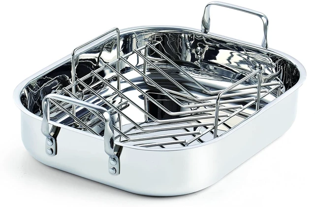Main image of Classic 14 x 12 Inch Stainless Steel Roaster Pan with V-Shaped Rack, Turkey Roasting Pan with Rack, Large Capacity, Oven and Dishwasher Safe
