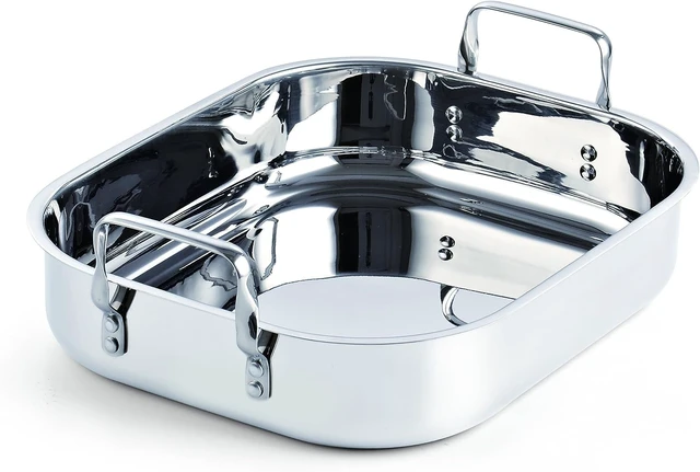 Alt view image 2 of 7 - Classic 14 x 12 Inch Stainless Steel Roaster Pan with V-Shaped Rack, Turkey Roasting Pan with Rack, Large Capacity, Oven and Dishwasher Safe