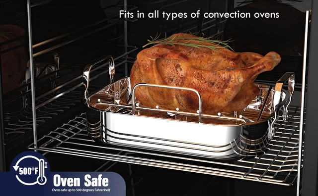 Alt view image 5 of 7 - Classic 14 x 12 Inch Stainless Steel Roaster Pan with V-Shaped Rack, Turkey Roasting Pan with Rack, Large Capacity, Oven and Dishwasher Safe