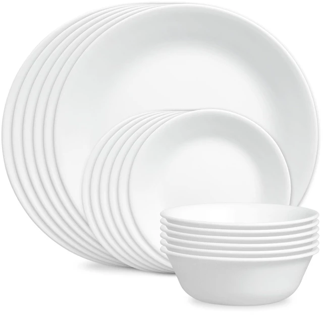 Main image of Vitrelle 18-Piece Service for 6 Dinnerware Set Triple Layer Glass and Chip Resistant, Lightweight Round Plates and Bowls Set, Winter Frost White