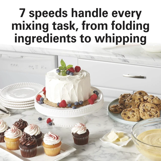 Alt view image 5 of 7 - 4 Quart Electric Stand Mixer With 7 Speeds | Planetary Mixing For Full Bowl Coverage | Splash Guard | 300 Watts | Whisk, Flat Beater, Dough Hook | Black