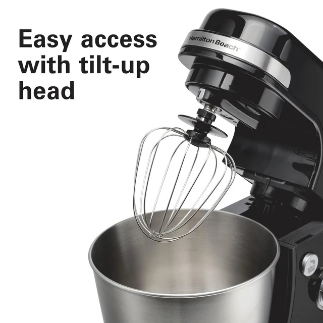 Alt view image 6 of 7 - 4 Quart Electric Stand Mixer With 7 Speeds | Planetary Mixing For Full Bowl Coverage | Splash Guard | 300 Watts | Whisk, Flat Beater, Dough Hook | Black