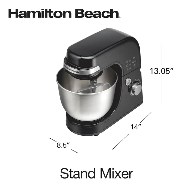 Alt view image 7 of 7 - 4 Quart Electric Stand Mixer With 7 Speeds | Planetary Mixing For Full Bowl Coverage | Splash Guard | 300 Watts | Whisk, Flat Beater, Dough Hook | Black