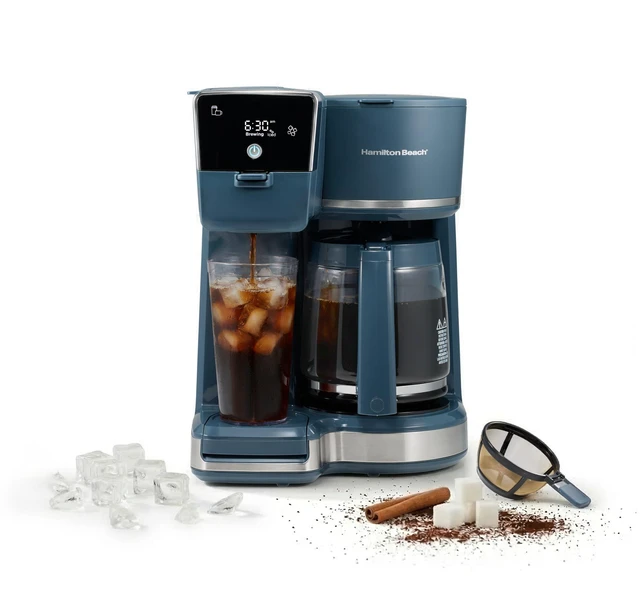 Main image of 2-Way Drip Coffee Maker & Single Serve Coffee Machine | Hot & Iced Coffee Maker| 12 Cup Glass Carafe | AquaFlow Showerhead | Auto Pause & Pour | Kitchen Makeover Blue | 47502J