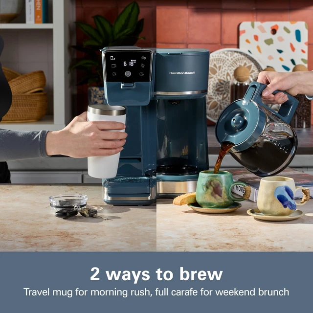 Alt view image 3 of 7 - 2-Way Drip Coffee Maker & Single Serve Coffee Machine | Hot & Iced Coffee Maker| 12 Cup Glass Carafe | AquaFlow Showerhead | Auto Pause & Pour | Kitchen Makeover Blue | 47502J