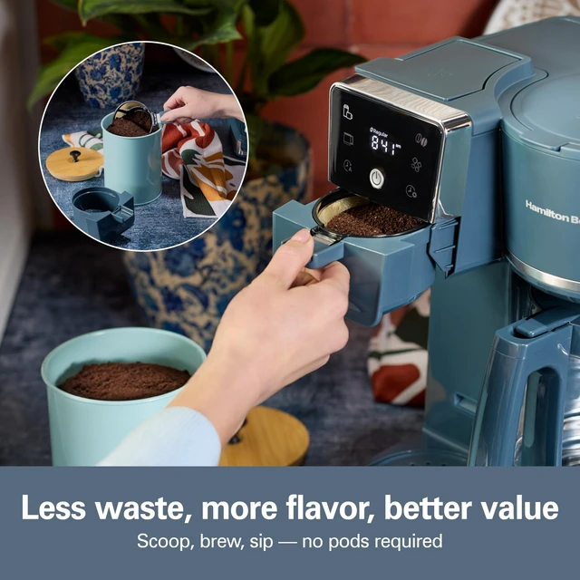 Alt view image 5 of 7 - 2-Way Drip Coffee Maker & Single Serve Coffee Machine | Hot & Iced Coffee Maker| 12 Cup Glass Carafe | AquaFlow Showerhead | Auto Pause & Pour | Kitchen Makeover Blue | 47502J
