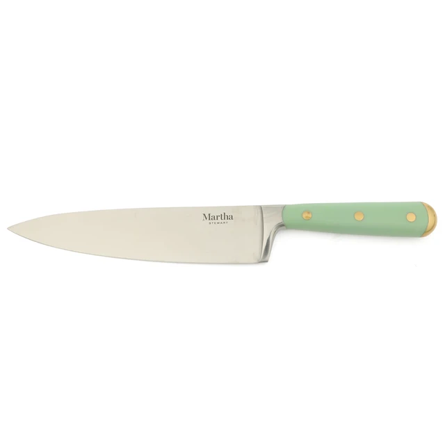 Alt view image 7 of 7 - 16-Piece Lockton High Carbon Stainless Steel Knife Block Set - Forged Full Tang Chef Knives, Acacia Wood Block, Triple Riveted Handles, Sage Green & Gold