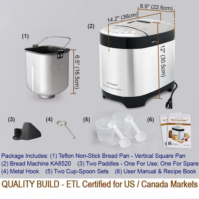 Alt view image 6 of 6 - 29-in-1 SMART Bread Machine with Gluten Free Setting 2LB 1.5LB 1LB Bread Maker Machine with Homemade Cycle - Stainless Steel Breadmaker with Recipes Whole Wheat Bread Making Machine