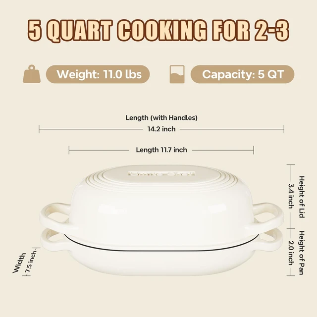 Alt view image 4 of 7 - Enameled Cast Iron Dutch Oven for Bread Baking - incl. Sourdough Bread-Baking Supplies like Banneton Bread-Proofing Basket - 5QT Loaf Cast Iron Bread Oven Pan& Meatloaf Pan with Lid (Cream White