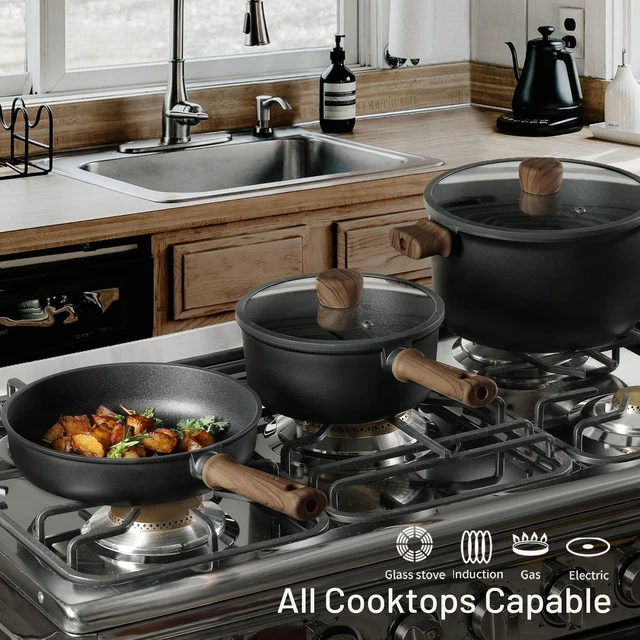 Alt view image 5 of 6 - 21pcs Pots and Pans Set, Nonstick Cookware Sets | Titanium Reinforced Coating, Scratch-Resistant, Easy to Clean, Even Heating, Induction Compatible, with Frying Pans Set