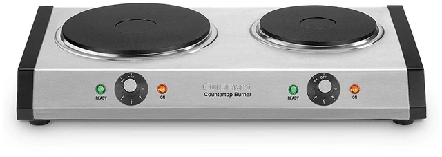 Main image of Double Burner Hot Plate, 1800W, Stainless Steel/Black | Bagel, pastry & bread toaster with defrost/reheat functions, 6-setting browning dials & a slide-out crumb tray, CPT-180P1
