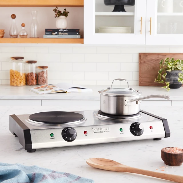 Alt view image 2 of 2 - Double Burner Hot Plate, 1800W, Stainless Steel/Black | Bagel, pastry & bread toaster with defrost/reheat functions, 6-setting browning dials & a slide-out crumb tray, CPT-180P1