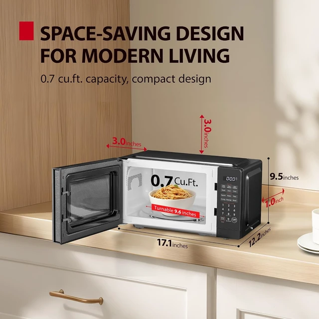 Alt view image 2 of 7 - Countertop Microwave Oven, 0.7 Cu.Ft, 700W, Black | with ChefDefrost, 11 Power Levels, Sound On/Off, Eco Mode, 6 Auto Menus, Child Lock, Compact Design, for Apartment & Dorm