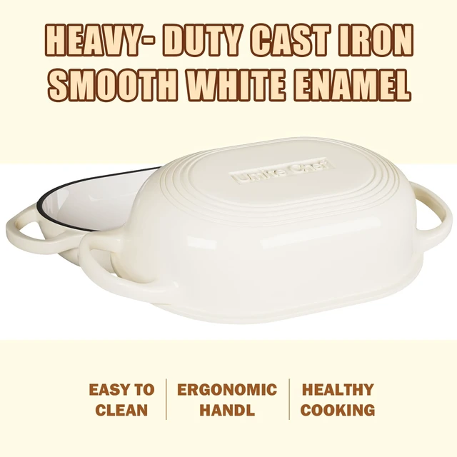 Alt view image 7 of 7 - Enameled Cast Iron Dutch Oven for Bread Baking - incl. Sourdough Bread-Baking Supplies like Banneton Bread-Proofing Basket - 5QT Loaf Cast Iron Bread Oven Pan& Meatloaf Pan with Lid (Cream White