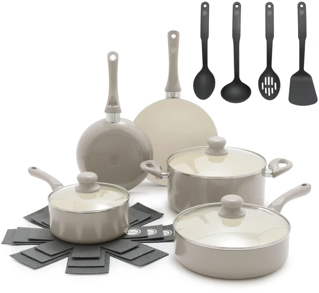 Main image of 16 Piece Nonstick Pots & Pans (2026 Upgrade) Induction Set | PFAS-Free Ceramic Nonstick Cookware Set, All Stovetop Compatible, Dishwasher Safe, Stockpot, Frying Pans, Beige Taupe
