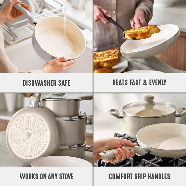 Alt view image 2 of 3 - 16 Piece Nonstick Pots & Pans (2026 Upgrade) Induction Set | PFAS-Free Ceramic Nonstick Cookware Set, All Stovetop Compatible, Dishwasher Safe, Stockpot, Frying Pans, Beige Taupe