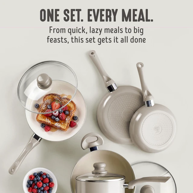 Alt view image 3 of 3 - 16 Piece Nonstick Pots & Pans (2026 Upgrade) Induction Set | PFAS-Free Ceramic Nonstick Cookware Set, All Stovetop Compatible, Dishwasher Safe, Stockpot, Frying Pans, Beige Taupe