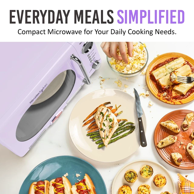 Alt view image 7 of 7 - Countertop Microwave Oven with Easy Clean Interior- Retro Microwave with LED Display & Child Lock- Compact 0.7 Cu Ft Oven With 12 Pre-Programmed Settings for any kitchen- 700-Watts- Lavender