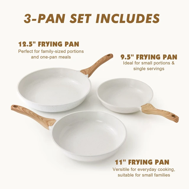 Alt view image 2 of 6 - Ceramic Nonstick Frying Pan Skillets, White (9.5+11+12.5 Inch) | Nontoxic ceramic coating, PTFE & PFAS free. Compatible with all stoves including induction. Easy to clean.