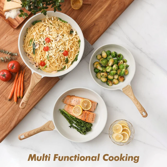 Alt view image 5 of 6 - Ceramic Nonstick Frying Pan Skillets, White (9.5+11+12.5 Inch) | Nontoxic ceramic coating, PTFE & PFAS free. Compatible with all stoves including induction. Easy to clean.