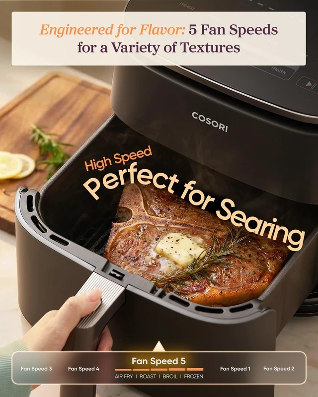 Alt view image 4 of 7 - TurboBlaze Air Fryer, 9-in-1, 6 Qt, PFAS-Free Ceramic Coating | 90°450°F, 5 Level Fan Speeds, 9 in 1 Air Fry, Roast, Bake, Broil, Dry, Frozen, Proof, Reheat, Keep Warm, Safety lock, 1725W