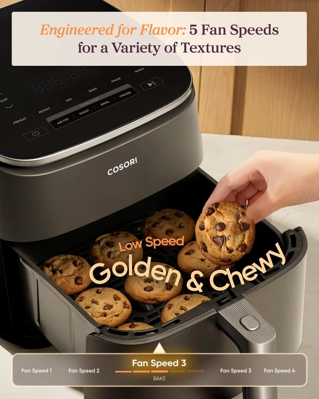 Alt view image 5 of 7 - TurboBlaze Air Fryer, 9-in-1, 6 Qt, PFAS-Free Ceramic Coating | 90°450°F, 5 Level Fan Speeds, 9 in 1 Air Fry, Roast, Bake, Broil, Dry, Frozen, Proof, Reheat, Keep Warm, Safety lock, 1725W