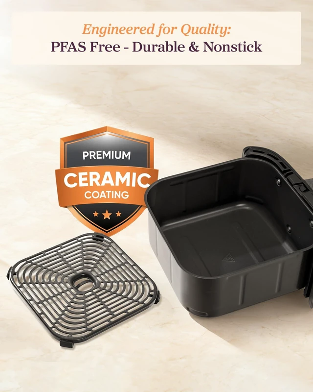 Alt view image 6 of 7 - TurboBlaze Air Fryer, 9-in-1, 6 Qt, PFAS-Free Ceramic Coating | 90°450°F, 5 Level Fan Speeds, 9 in 1 Air Fry, Roast, Bake, Broil, Dry, Frozen, Proof, Reheat, Keep Warm, Safety lock, 1725W