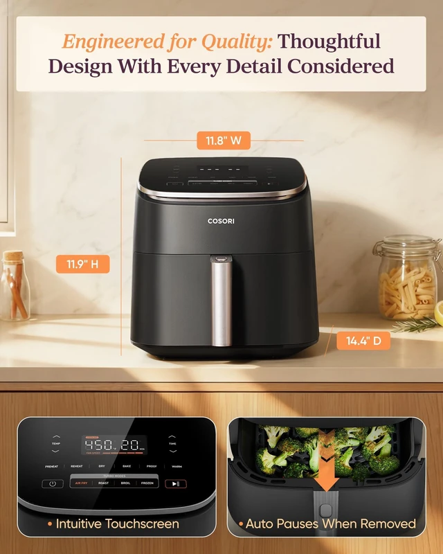 Alt view image 7 of 7 - TurboBlaze Air Fryer, 9-in-1, 6 Qt, PFAS-Free Ceramic Coating | 90°450°F, 5 Level Fan Speeds, 9 in 1 Air Fry, Roast, Bake, Broil, Dry, Frozen, Proof, Reheat, Keep Warm, Safety lock, 1725W