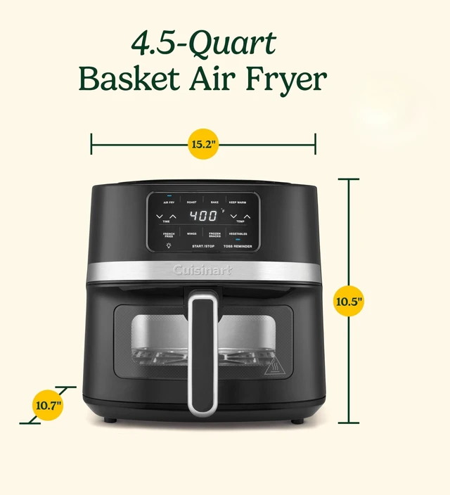 Alt view image 7 of 7 - Air Fryer, 4.5-Quart Basket Fryer with 4 Cooking Functions to Air Fry, Roast, Bake, and Keep Warm, 4 Airfryer Presets, Dishwasher-Safe Parts, AIR-160NAS, Stainless Steel & Black