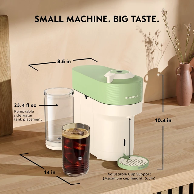 Alt view image 7 of 7 - Limited-Edition Vertuo Pop+ Coffee & Espresso Maker by Breville | Limited edition, pistachio coffee machine with compact design, 25 fl. oz. side water tank and one touch coffee and espresso.