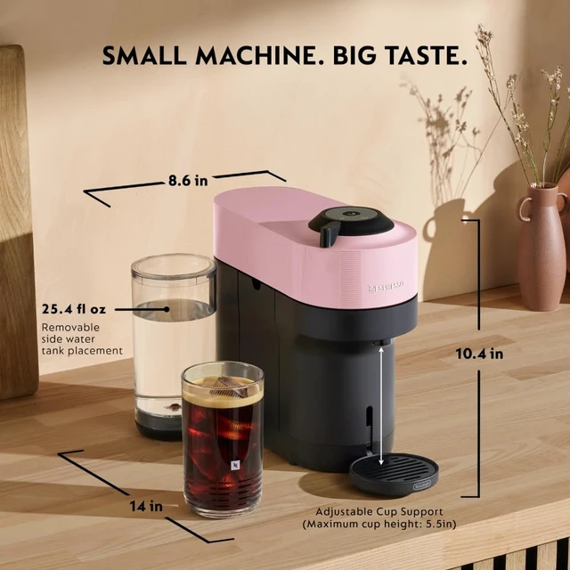 Alt view image 7 of 7 - Vertuo Pop+ Coffee & Espresso Maker by De'Longhi, Pink | Candy pink coffee machine with compact design, 25 fl. oz. side tank, 30 second heat-up and one touch brewing.